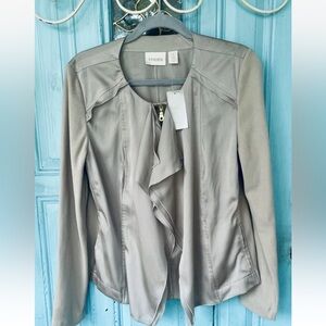 Chico’s Beige Zip Front Jacket Size 1(Med Sz8) Ruffles Lightweight Versatile